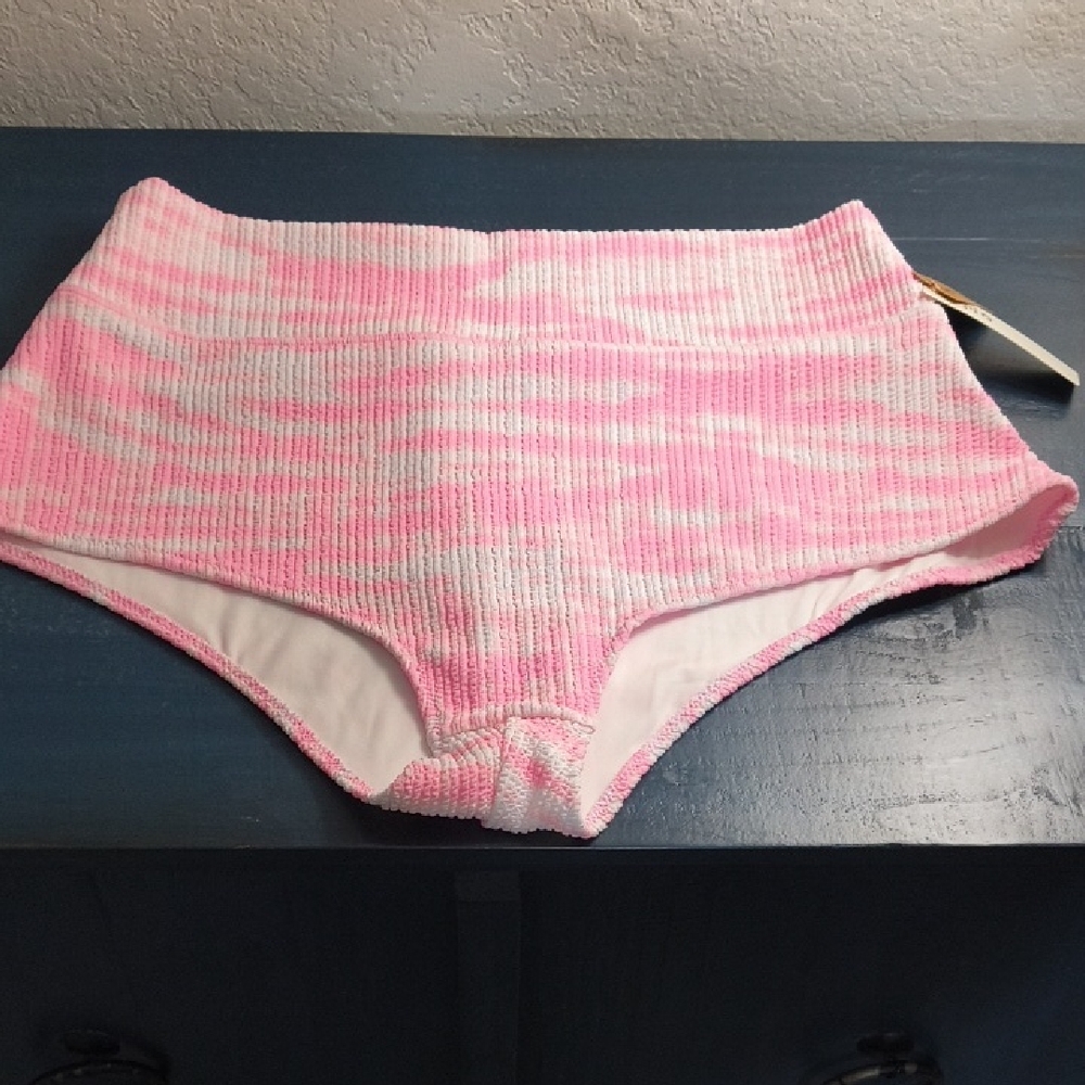 PINK Victoria's Secret Knit Pink and White Bikini Bottoms High Waisted
